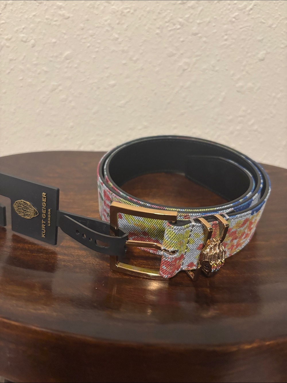 Kurt Geiger Multicolor Floral Leather Belt with Gold Buckle